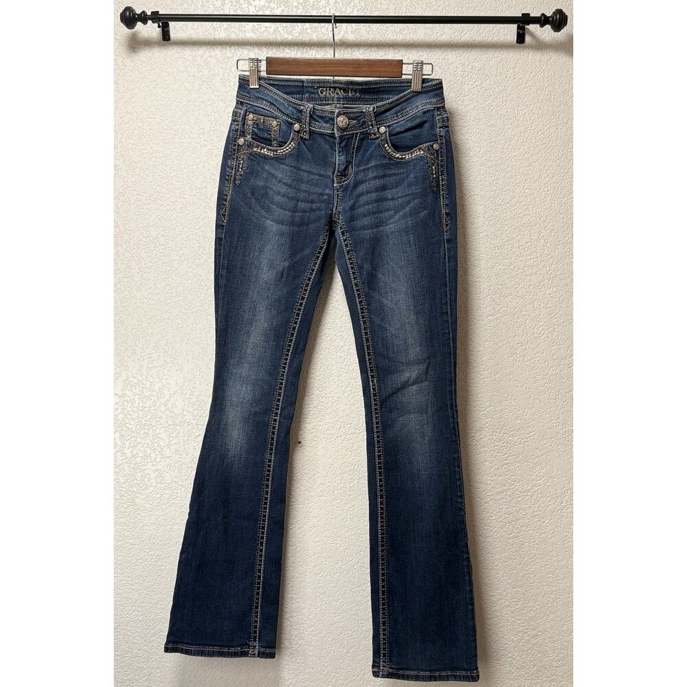 Grace in LA Jeans Womens 27 Bootcut Stretch Bling Embellished Western Y2K